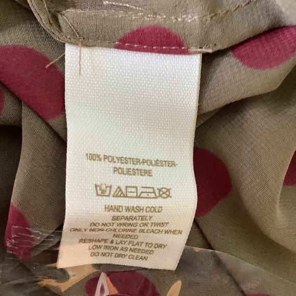 FREE PEOPLE BLOUSE SZ SMALL POLKA DOT RED BROWN CHIFFON BUTTONS FRONT - Picture 11 of 12